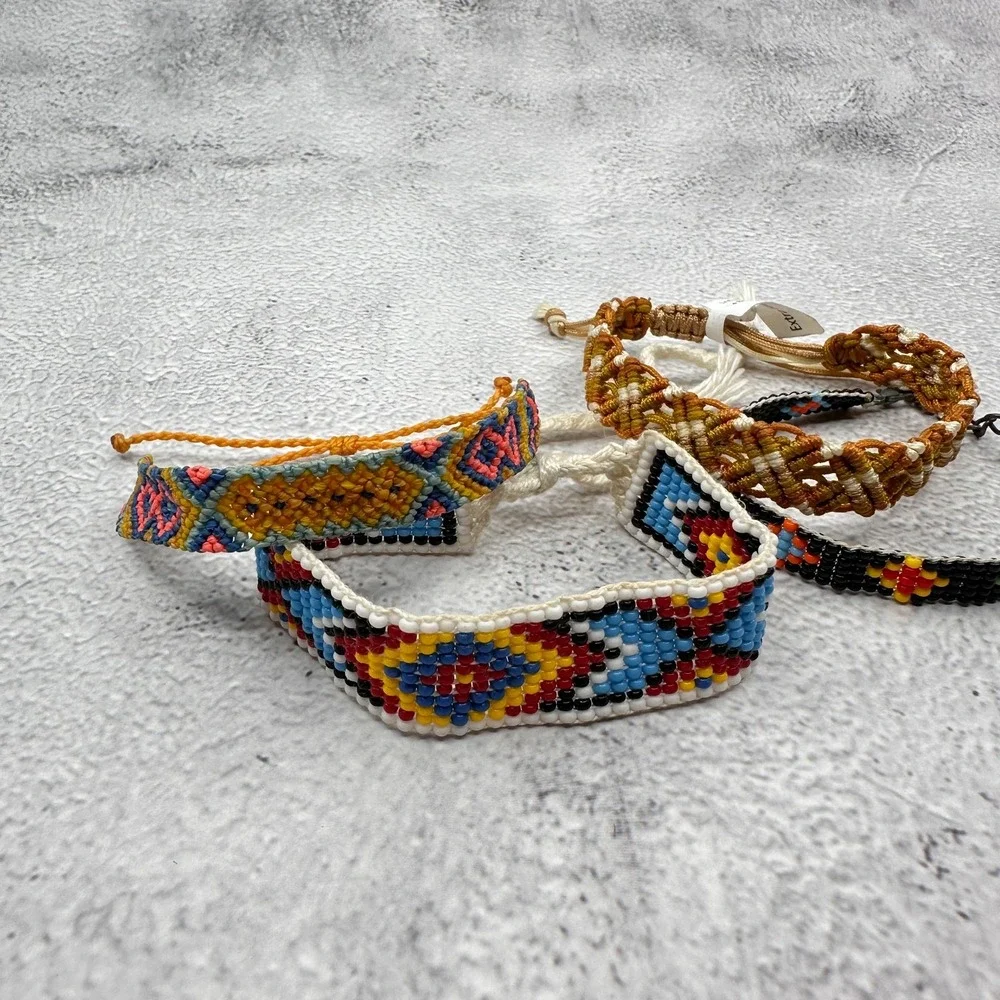 Pura Vida Mixed Lot 4 Bracelets Seed Bead Macrame Woven Boho Friendship Stack